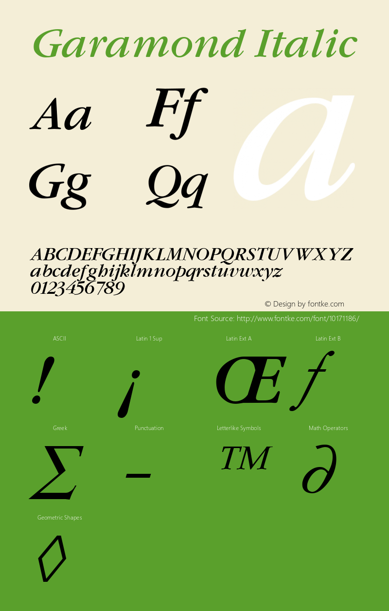 Garamond Italic Altsys Fontographer 3.5  11/25/92图片样张