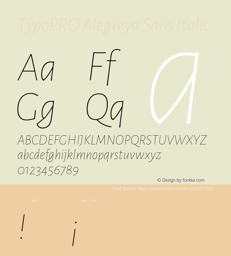 TypoPRO Alegreya Sans Italic Version 1.000;PS 001.000;hotconv 1.0.70;makeotf.lib2.5.58329 DEVELOPMENT图片样张