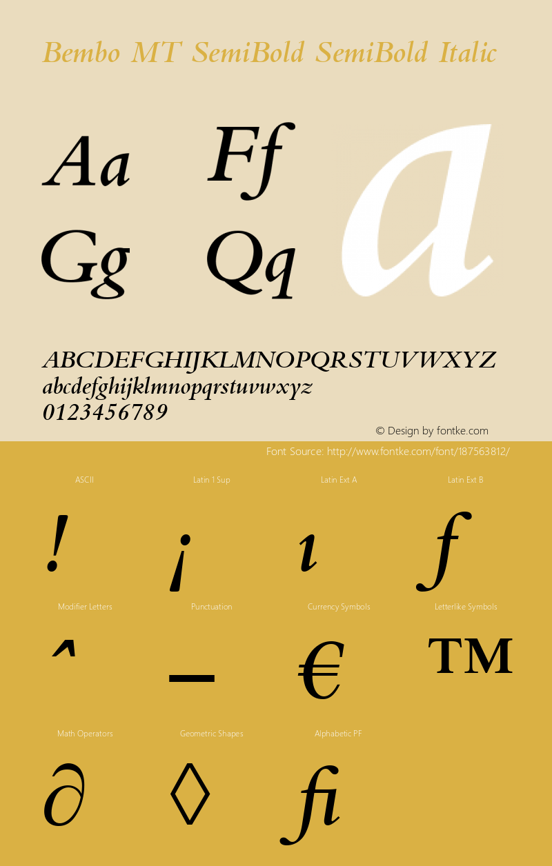 Bembo MT SemiBold Italic Version 1.00 - May 2001图片样张