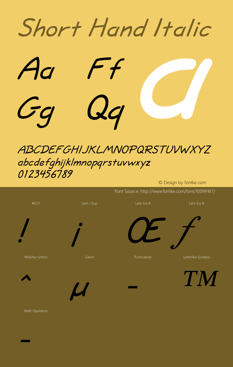 Short Hand Italic Altsys Fontographer 4.1 1/10/95图片样张