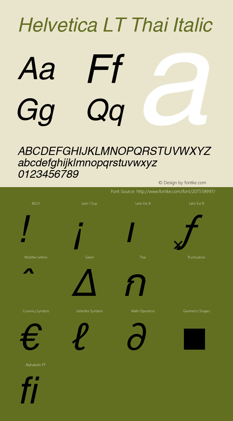Helvetica LT Thai Italic Version 1.10图片样张