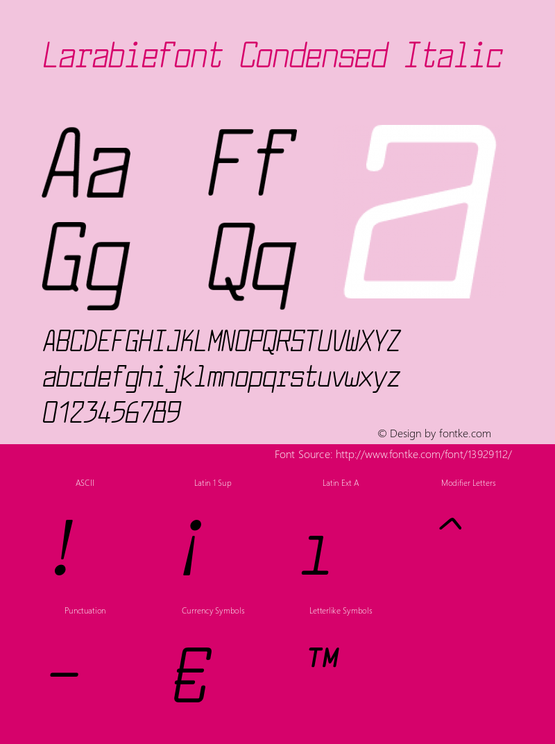Larabiefont Condensed Italic Version 2.100 2004图片样张