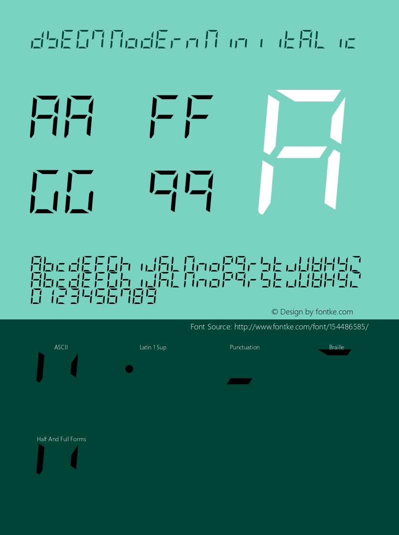 DSEG7 Modern Mini-Italic Version 0.46图片样张