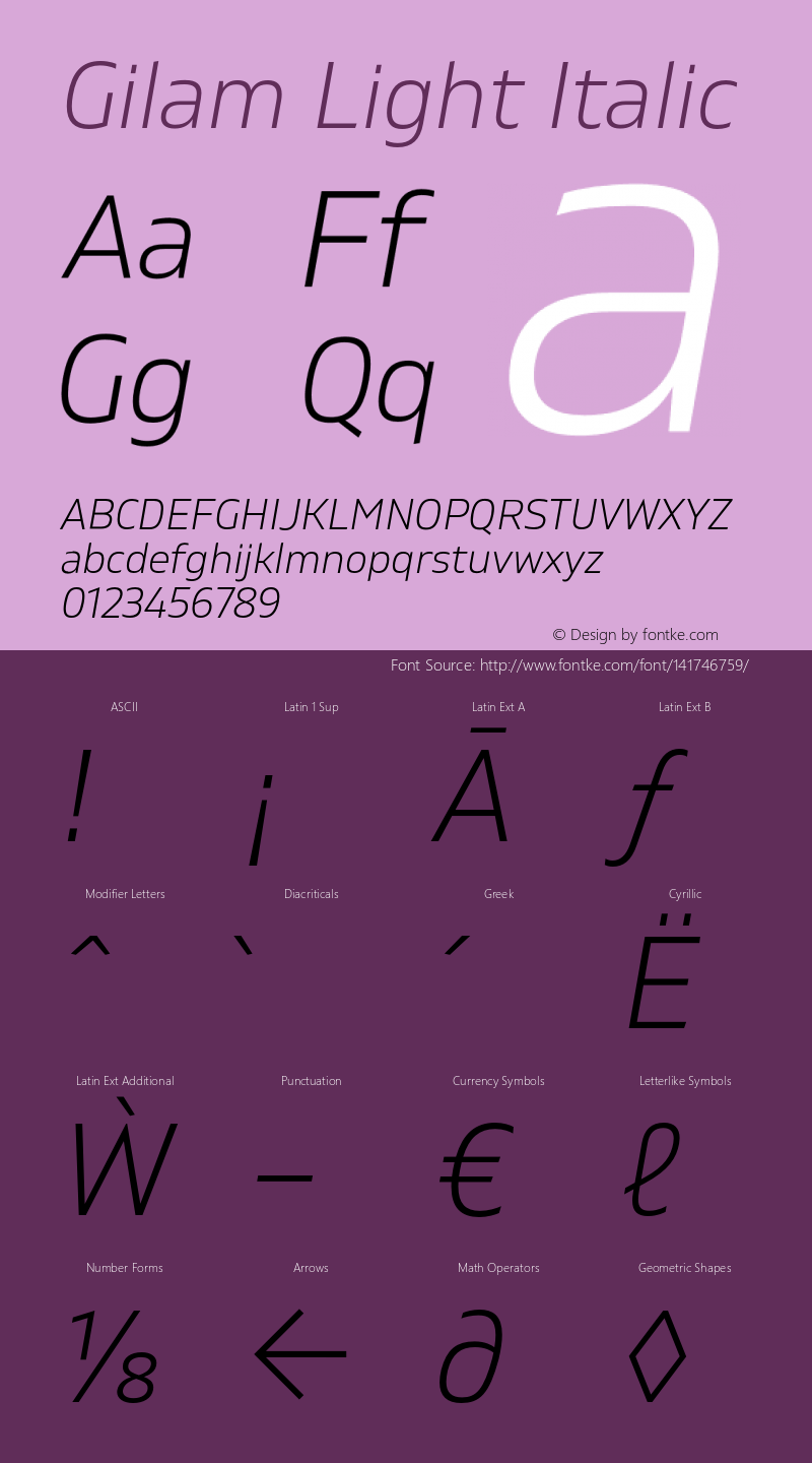 Gilam Light Italic Version 1.000;PS 001.000;hotconv 1.0.88;makeotf.lib2.5.64775图片样张