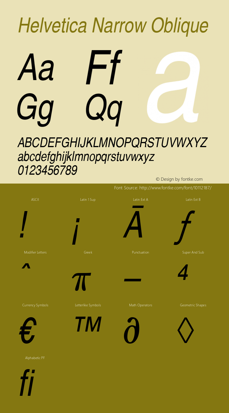 Helvetica Narrow Oblique Version 1.3 (Hewlett-Packard)图片样张