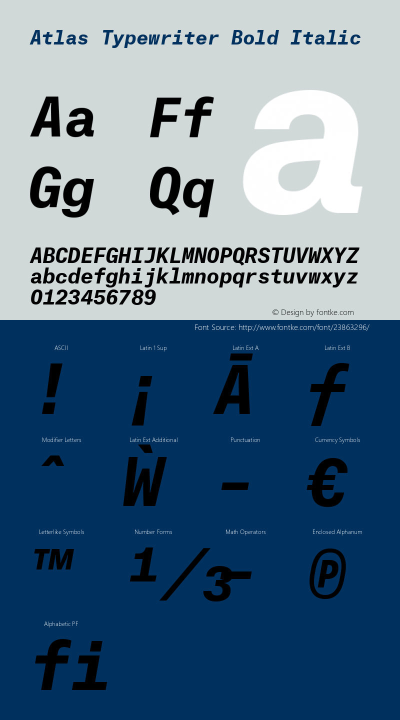 AtlasTypewriterBold-Italic Version 1.001 2012图片样张