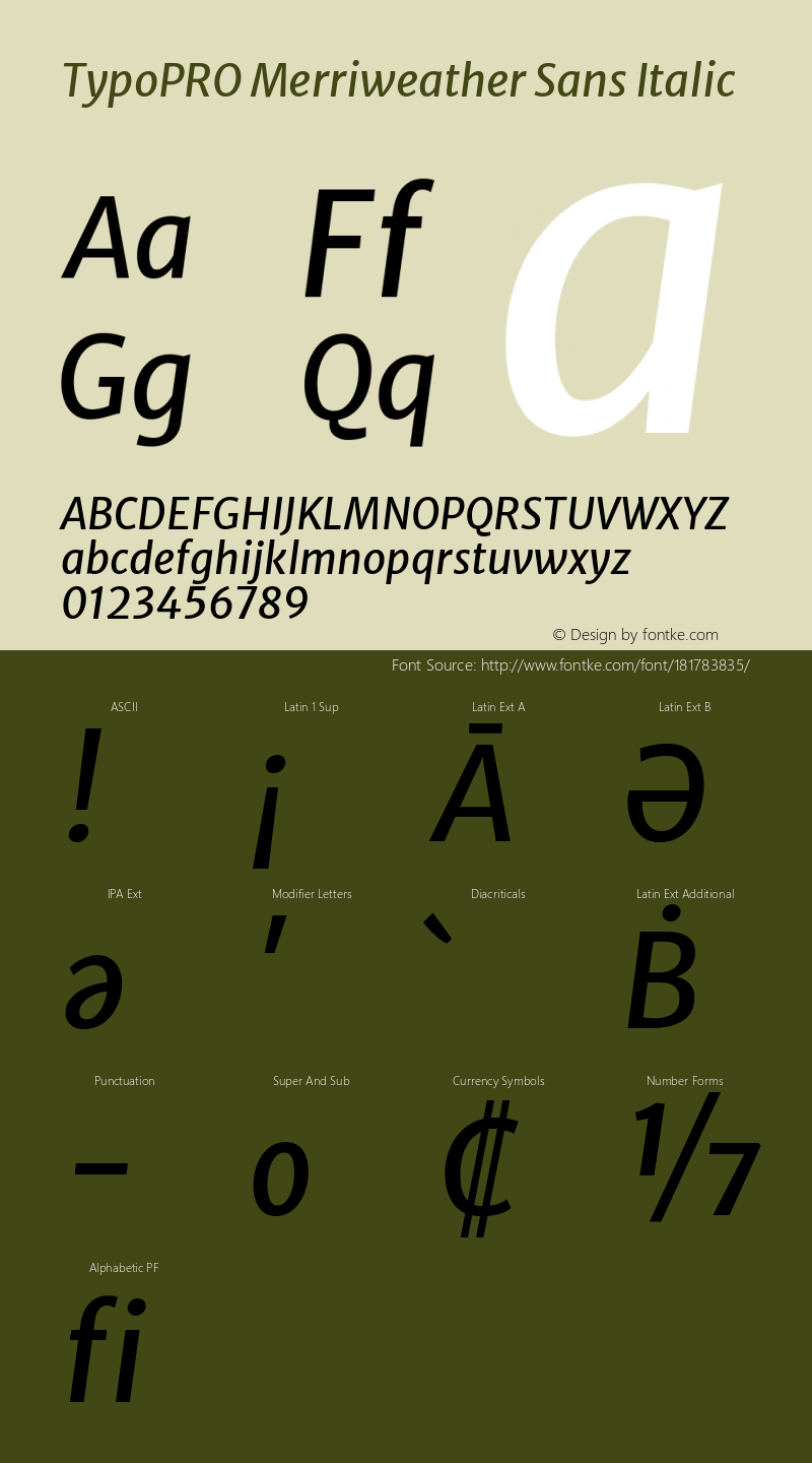 TypoPRO Merriweather Sans Italic Version 2.001; ttfautohint (v1.8.3)图片样张