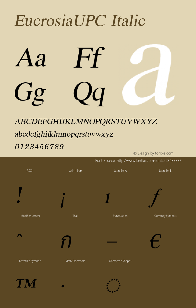 EucrosiaUPC Italic Version 5.05图片样张