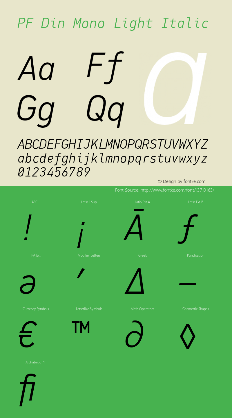 PF Din Mono Light Italic Version 1.000图片样张