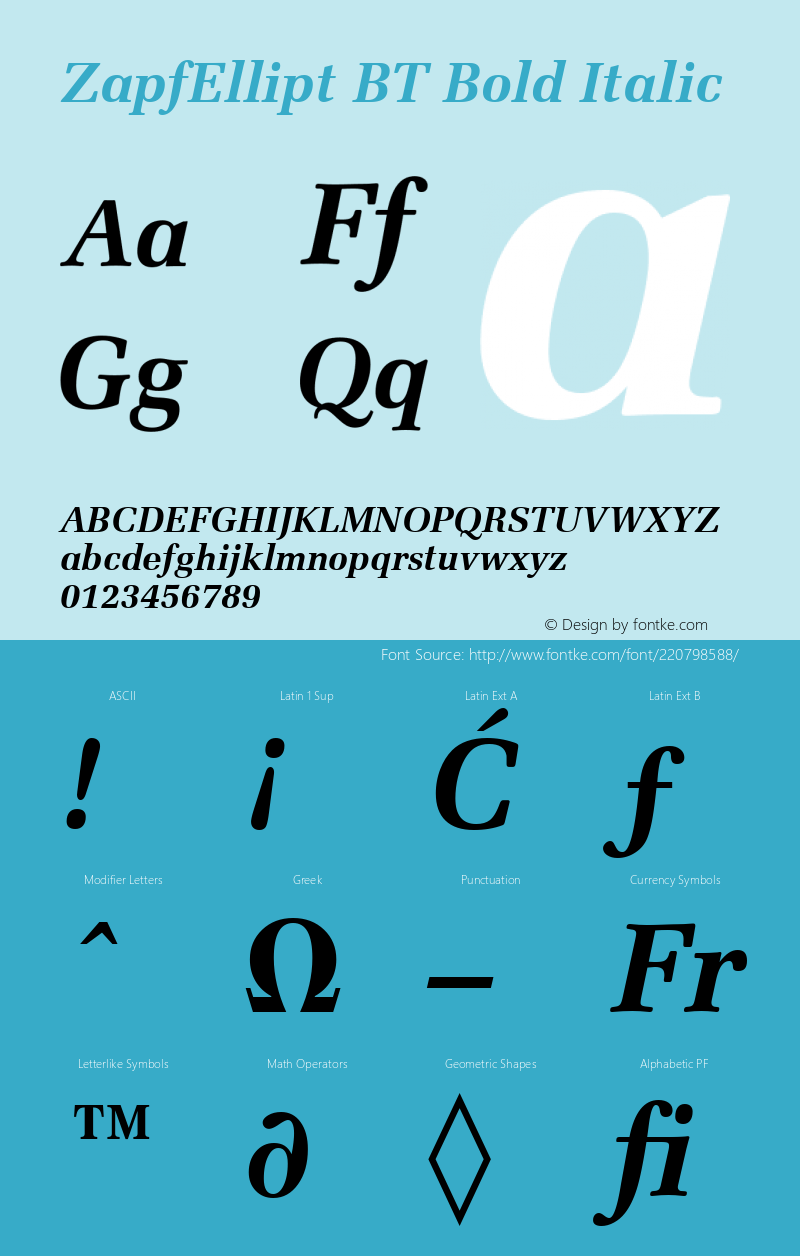 ZapfEllipt BT Bold Italic Version 1.01 emb4-OT图片样张