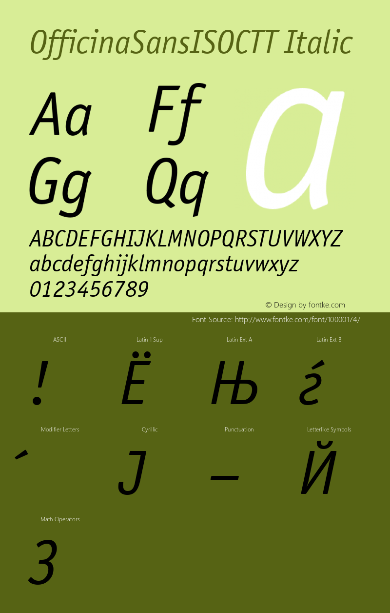 OfficinaSansISOCTT Italic TrueType Maker version 3.00.00图片样张