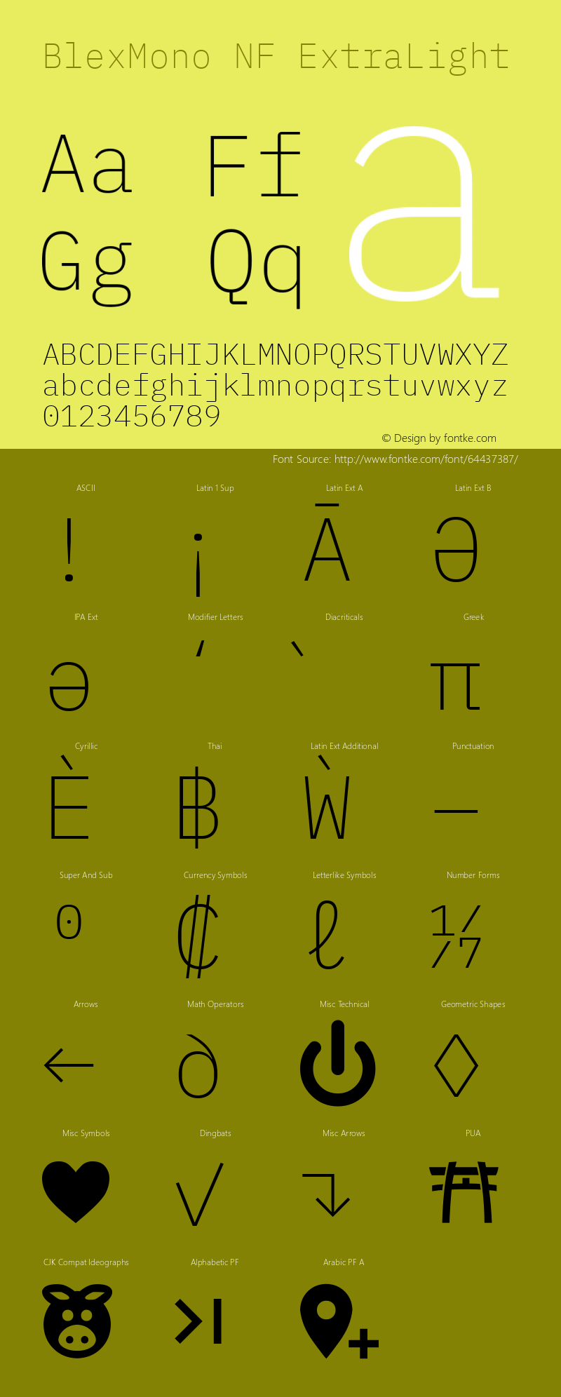 Blex Mono ExtraLight Nerd Font Complete Windows Compatible Version 2.000图片样张