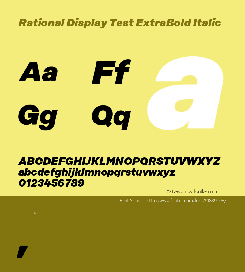 Rational Display Test ExtraBold Italic Version 1.000;PS 001.000;hotconv 1.0.88;makeotf.lib2.5.64775图片样张