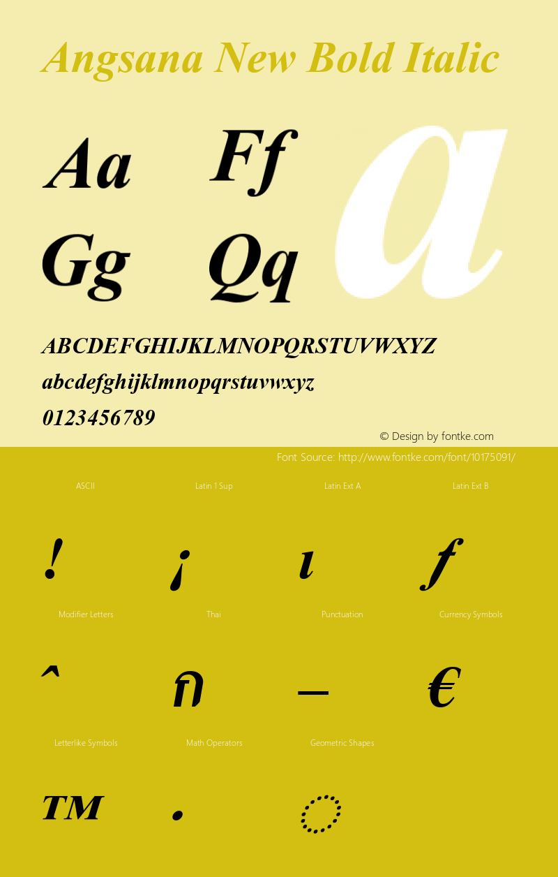 Angsana New Bold Italic Version 5.00图片样张