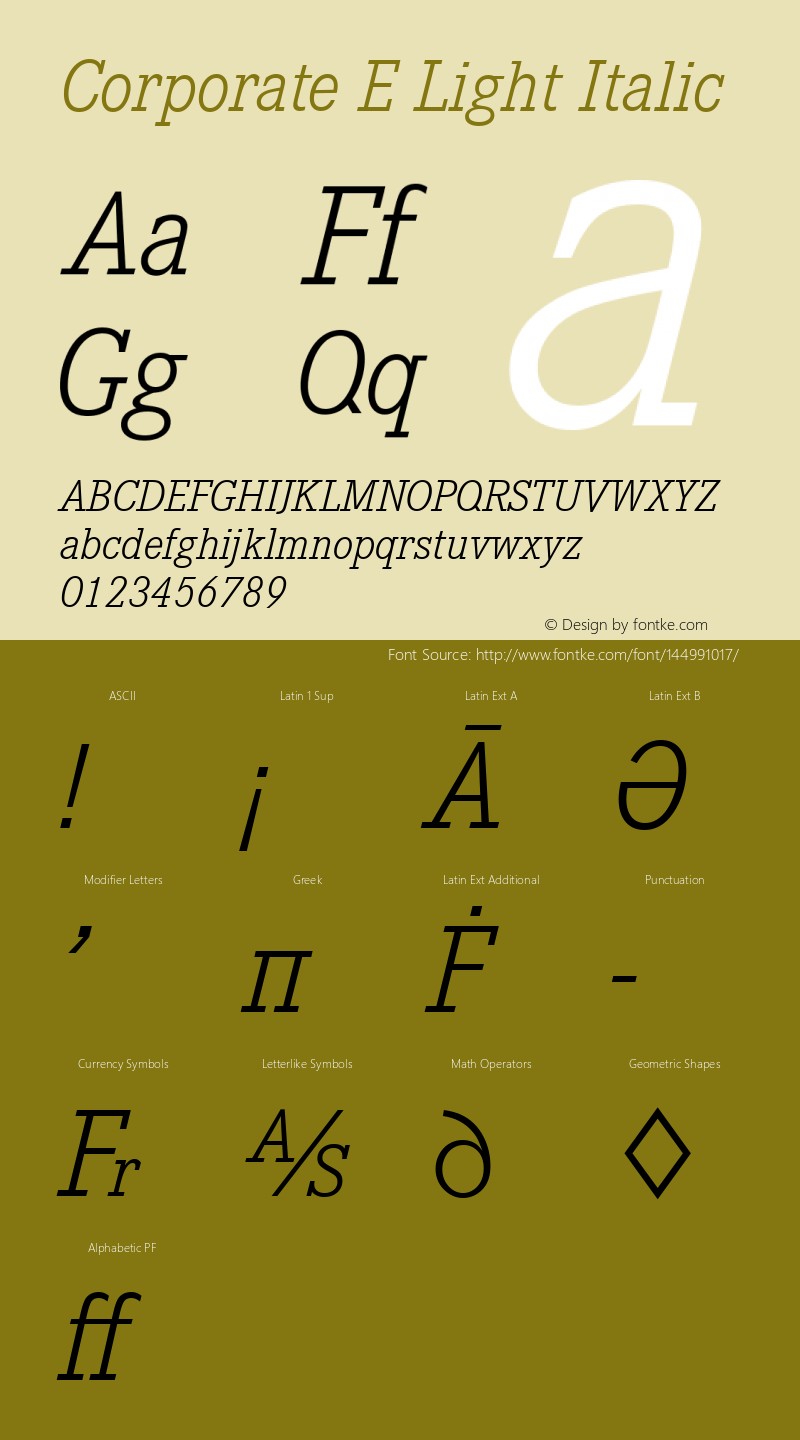 Corporate E Light Italic Version 1.00图片样张