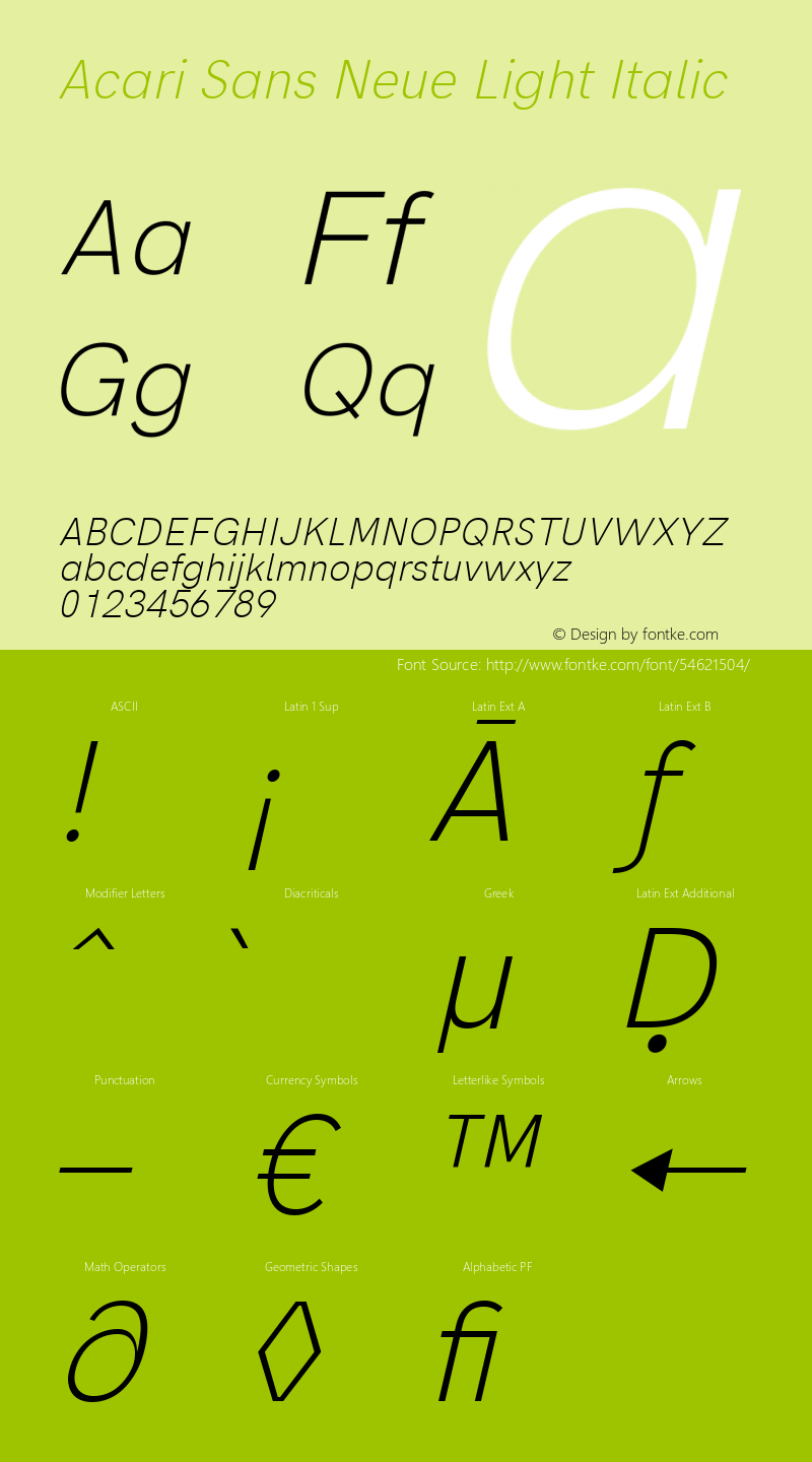 Acari Sans Neue Light Italic Version 1.045;February 2, 2020;FontCreator 12.0.0.2550 64-bit; ttfautohint (v1.8.3)图片样张