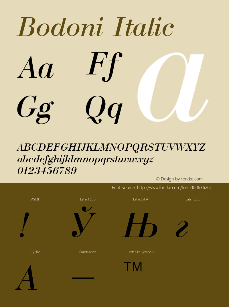 Bodoni Italic 001.000图片样张