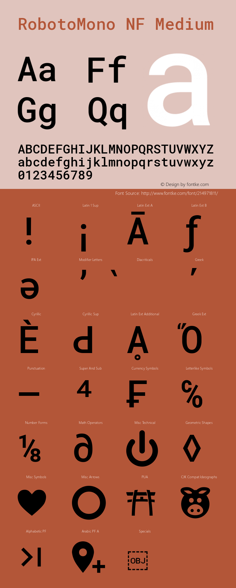 Roboto Mono Medium Nerd Font Complete Windows Compatible Version 2.000986; 2015; ttfautohint (v1.3);Nerd Fonts 2.1.0图片样张