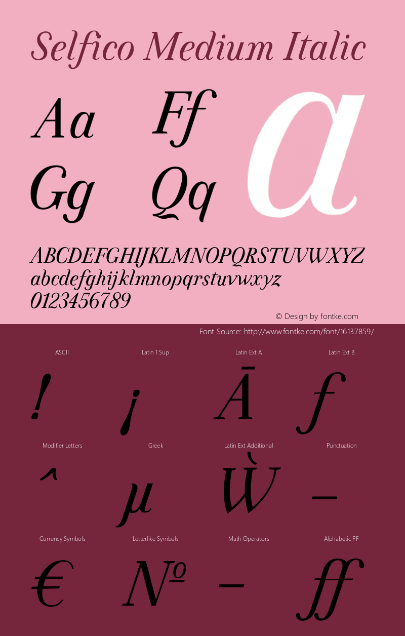 Selfico Medium Italic Version 1.000; initial release图片样张