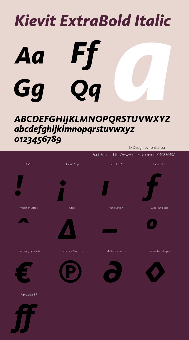 Kievit ExtraBold Italic Version 7.460;PS 7.046;hotconv 1.0.38图片样张