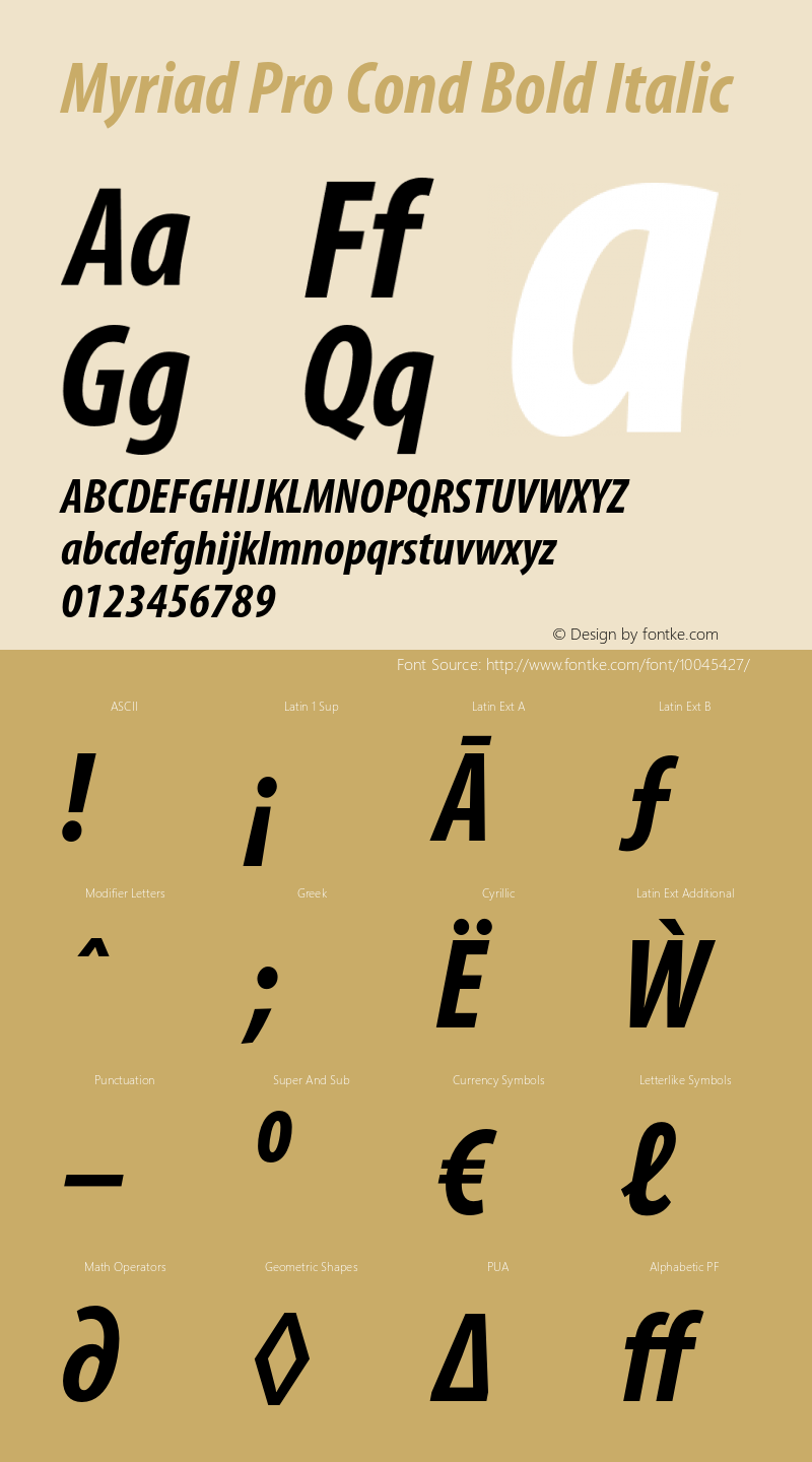 Myriad Pro Cond Bold Italic OTF 1.006;PS 001.000;Core 1.0.23;hotunix 1.28图片样张
