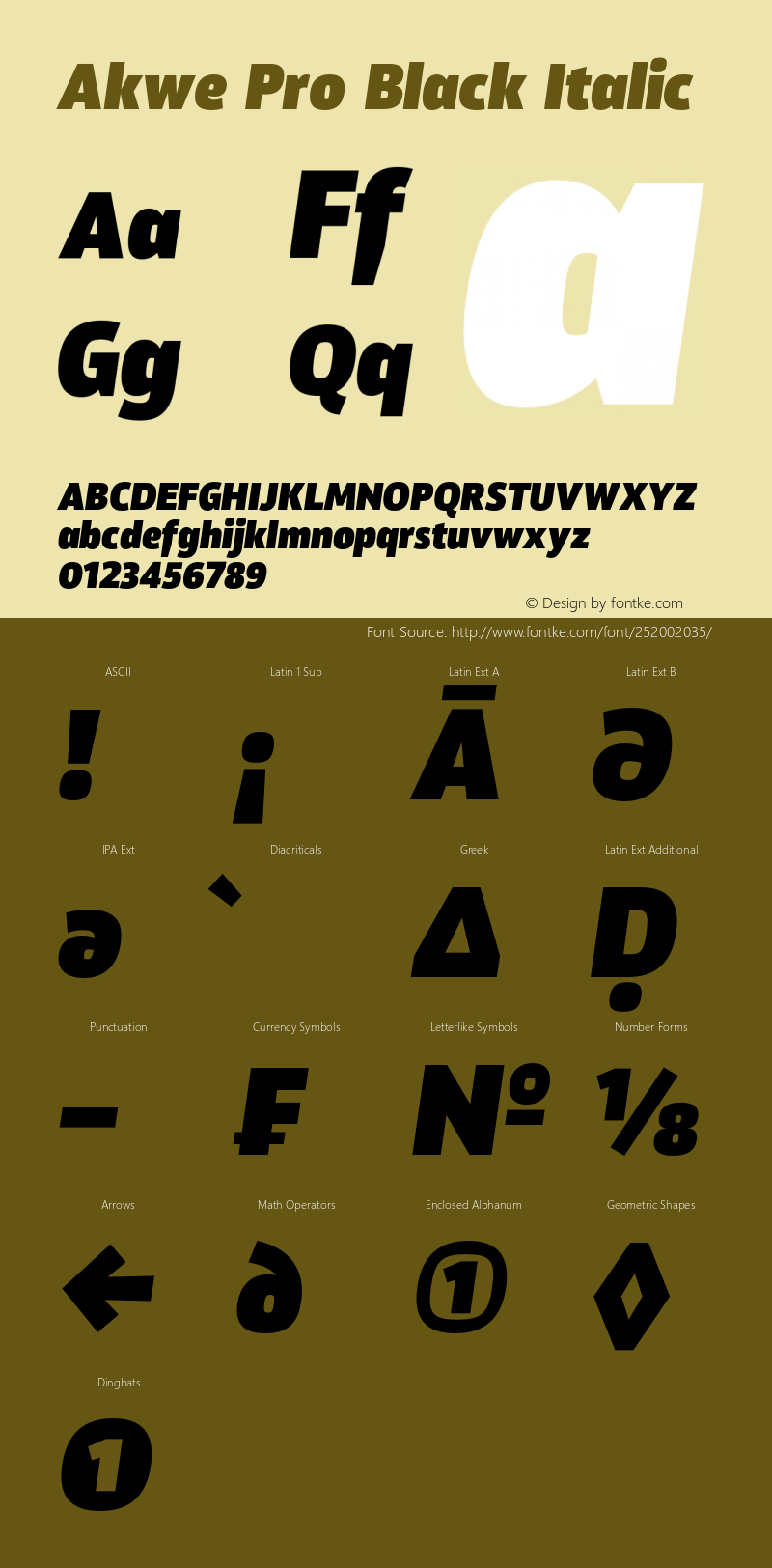 Akwe Pro Black Italic Version 1.000;PS 001.000;hotconv 1.0.88;makeotf.lib2.5.64775图片样张