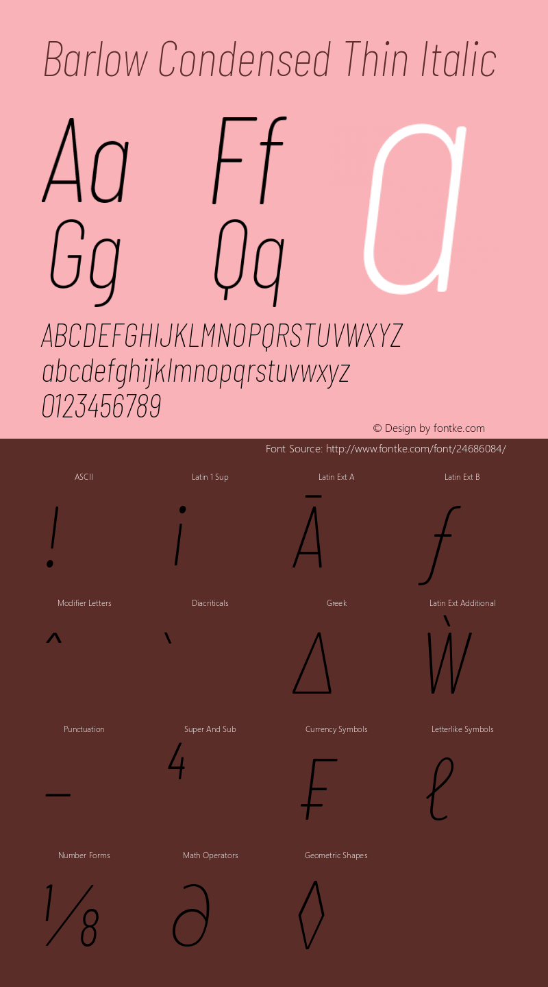 Barlow Condensed Thin Italic Version 1.204图片样张