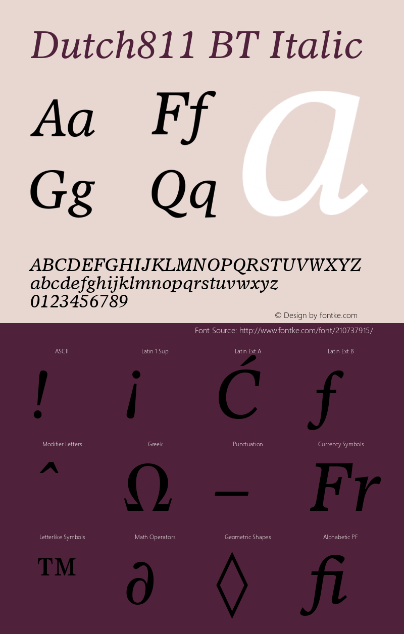 Dutch811 BT Italic Version 1.01 emb4-OT图片样张