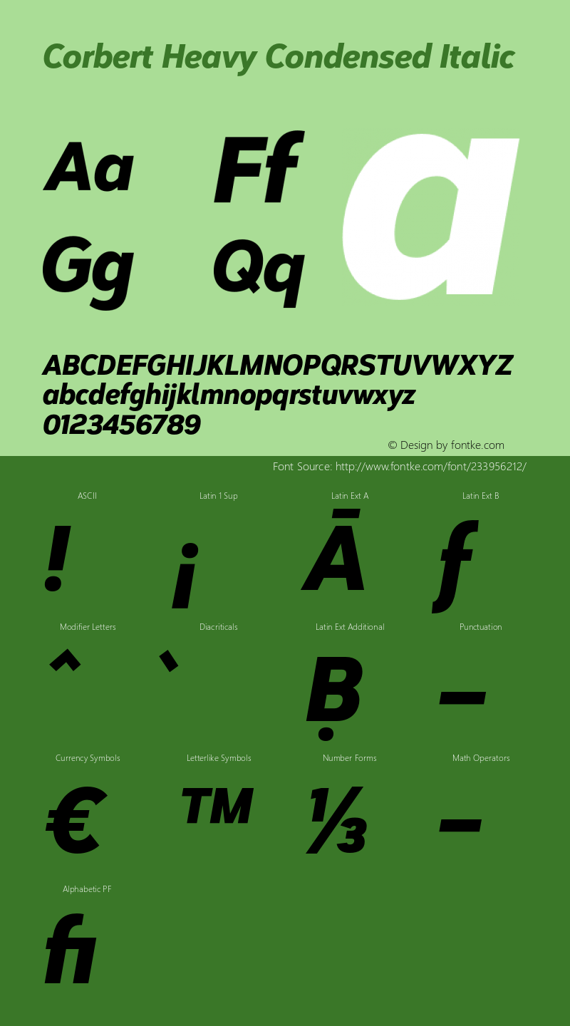 Corbert Heavy Condensed Italic Version 002.001 March 2020图片样张