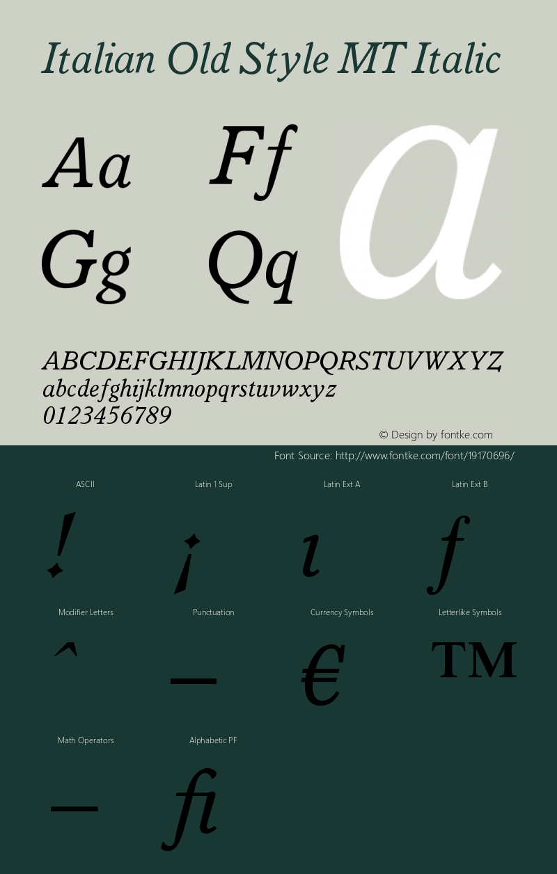 Italian Old Style MT Italic Version 001.000图片样张