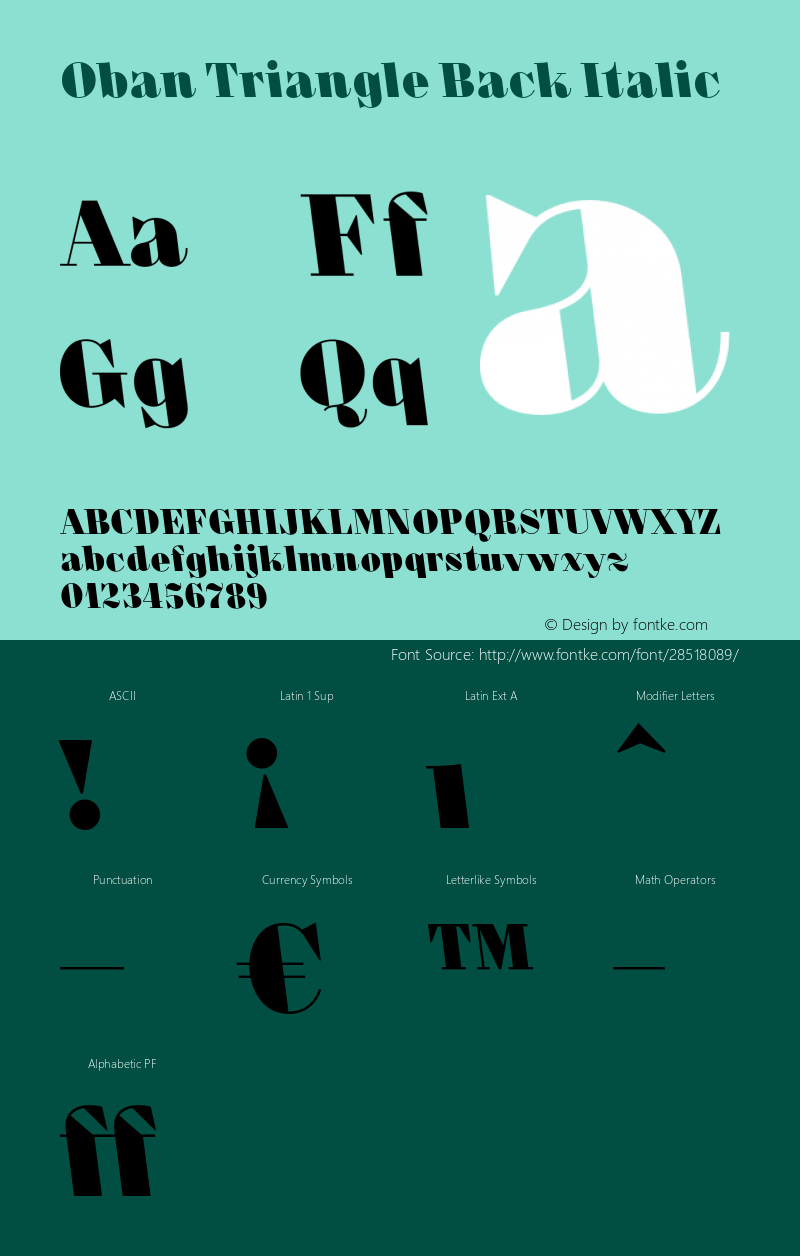 Oban-TriangleBackItalic Version 1.00 2011图片样张