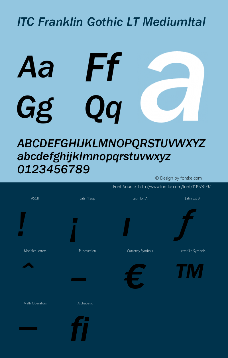 ITC Franklin Gothic LT MediumItal Version 006.000图片样张