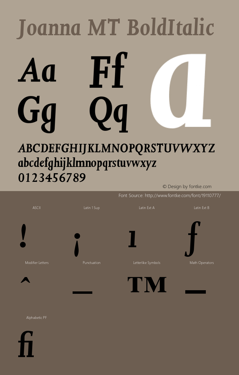 Joanna MT Bold Italic Version 001.000图片样张