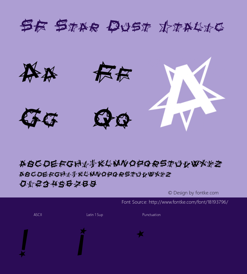 SF Star Dust Italic ver 1.0; 1999. Freeware for non-commercial use.图片样张