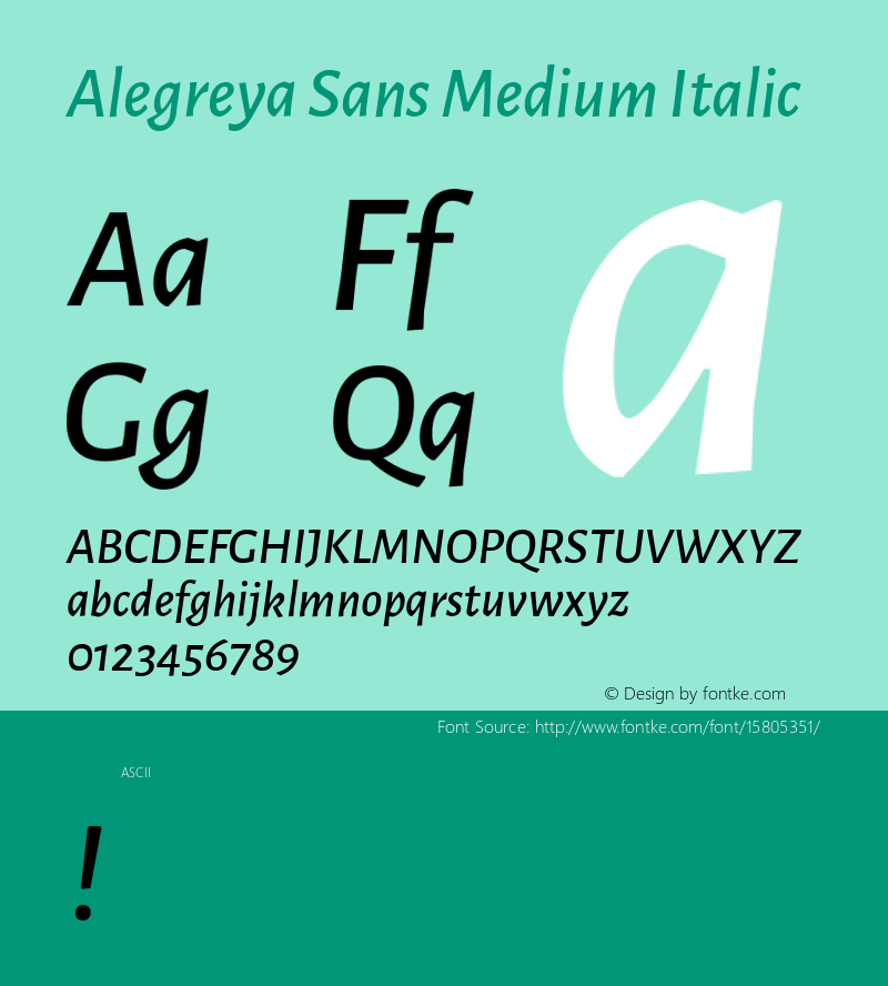 Alegreya Sans Medium Italic Version 1.000;PS 001.000;hotconv 1.0.70;makeotf.lib2.5.58329 DEVELOPMENT; ttfautohint (v1.4.1)图片样张