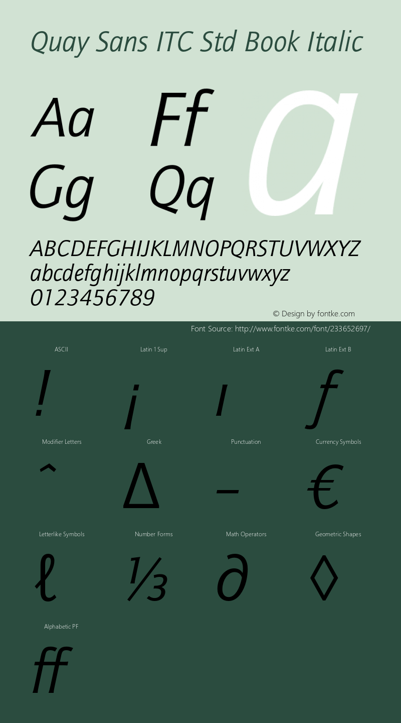 QuaySansITCStd-BookItalic Version 2.000图片样张