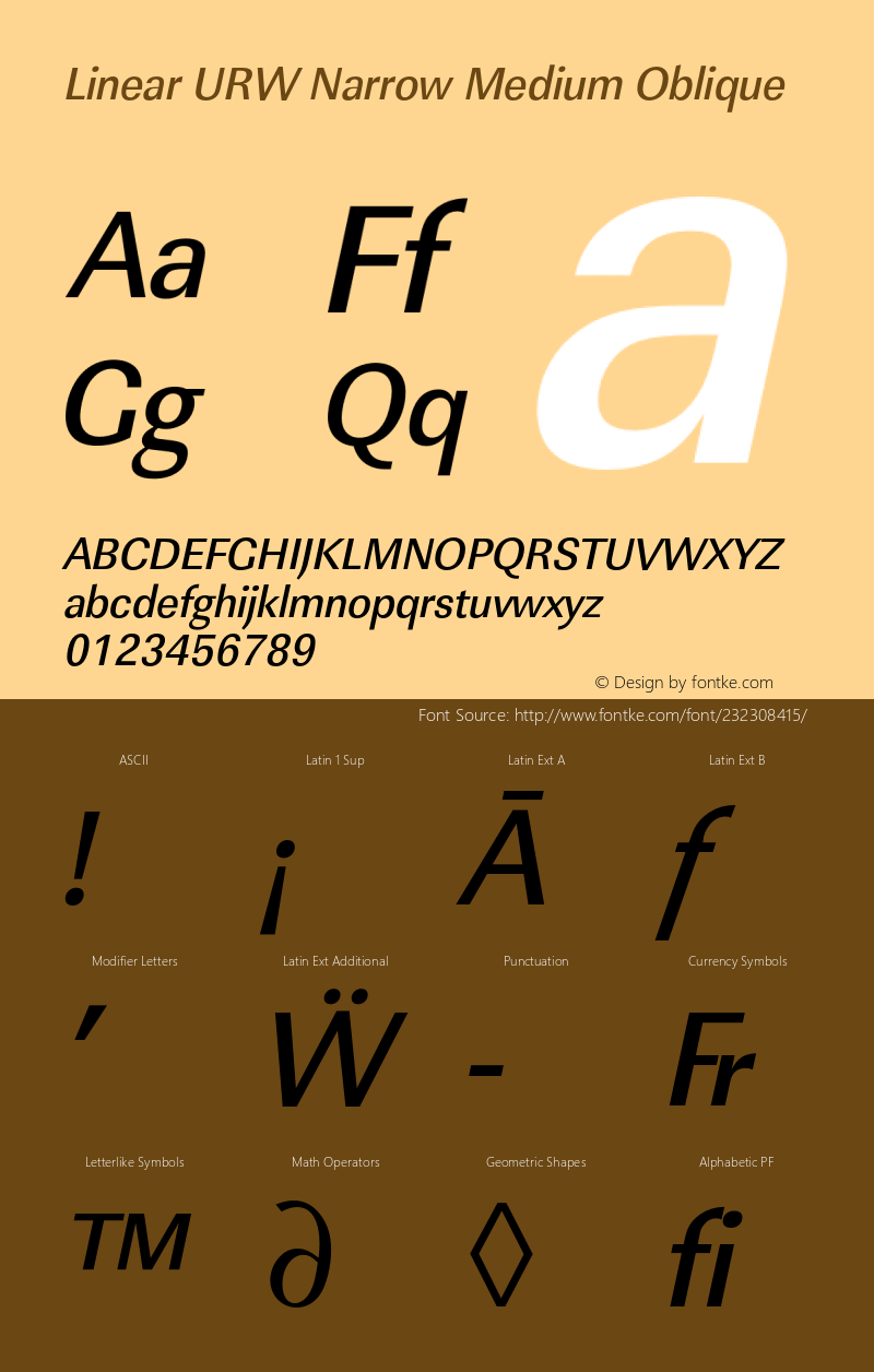 LinearURWNar-MedObl Version 1.000;PS 1.00;hotconv 1.0.57;makeotf.lib2.0.21895图片样张