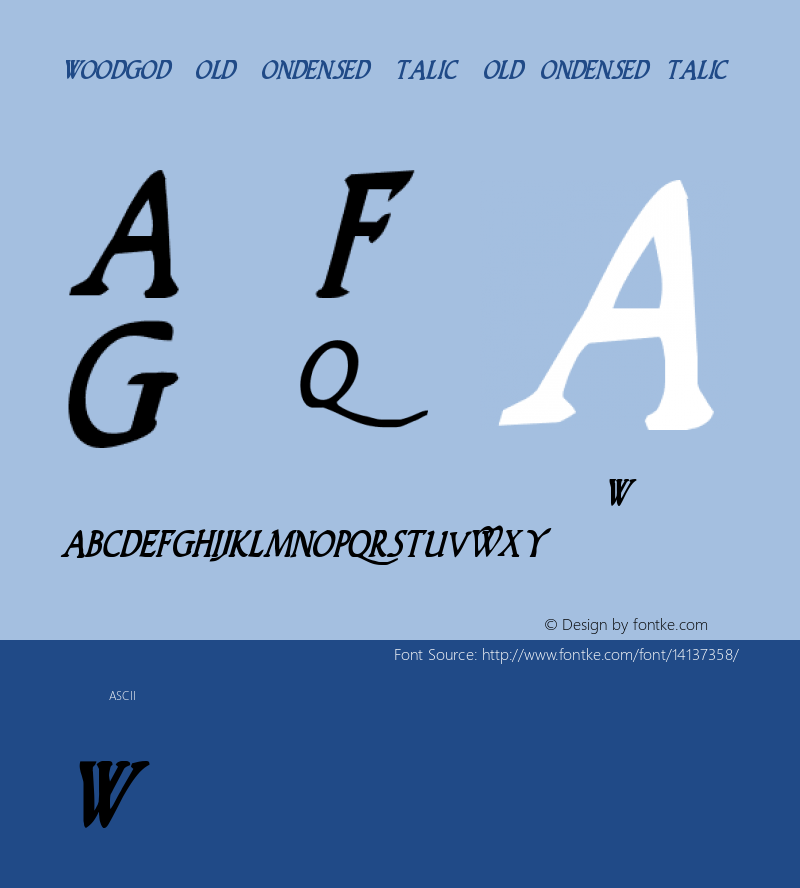 Woodgod Bold Condensed Italic BoldCondensedItalic Version 1.0; 2012图片样张