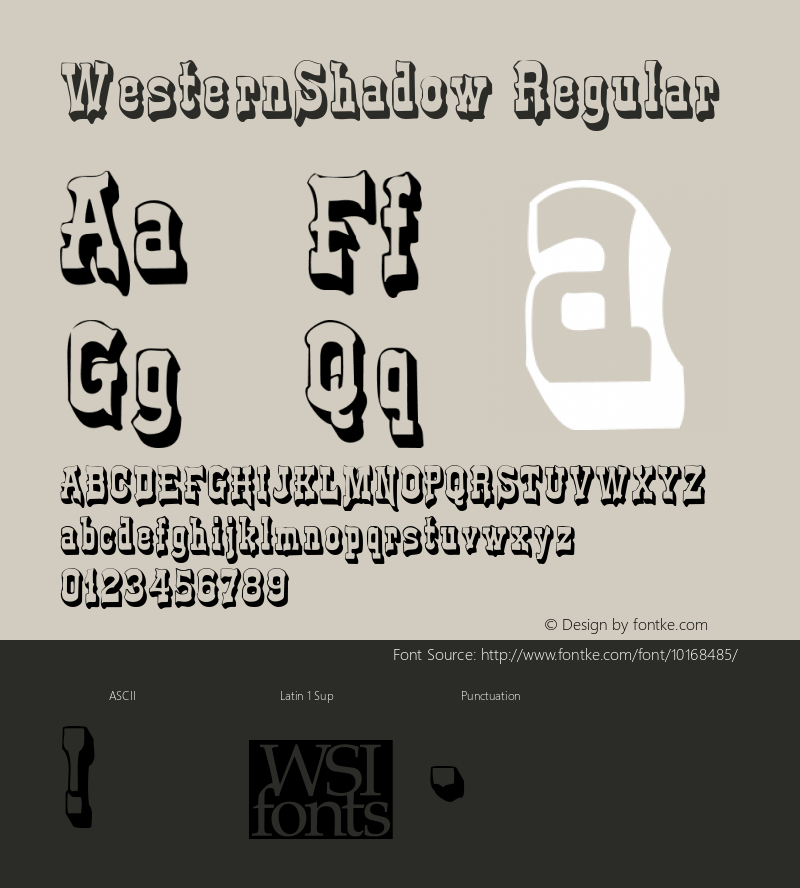 WesternShadow Regular The IMSI MasterFonts Collection, tm 1995, 1996 IMSI (International Microcomputer Software Inc.)图片样张