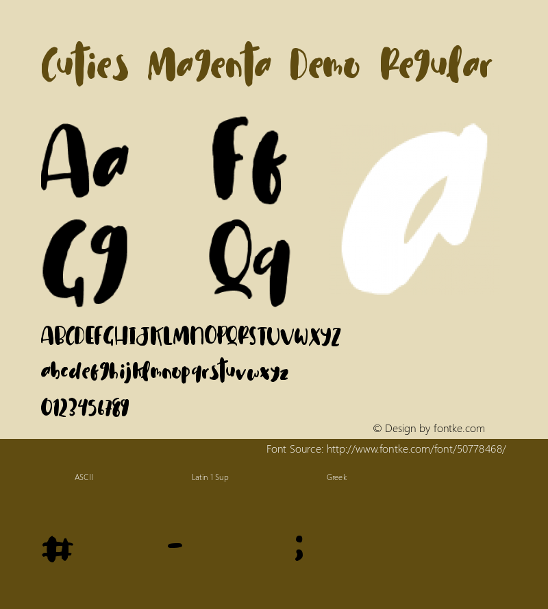 Cuties Magenta Demo Version 1.00;January 4, 2020;FontCreator 11.5.0.2430 64-bit图片样张