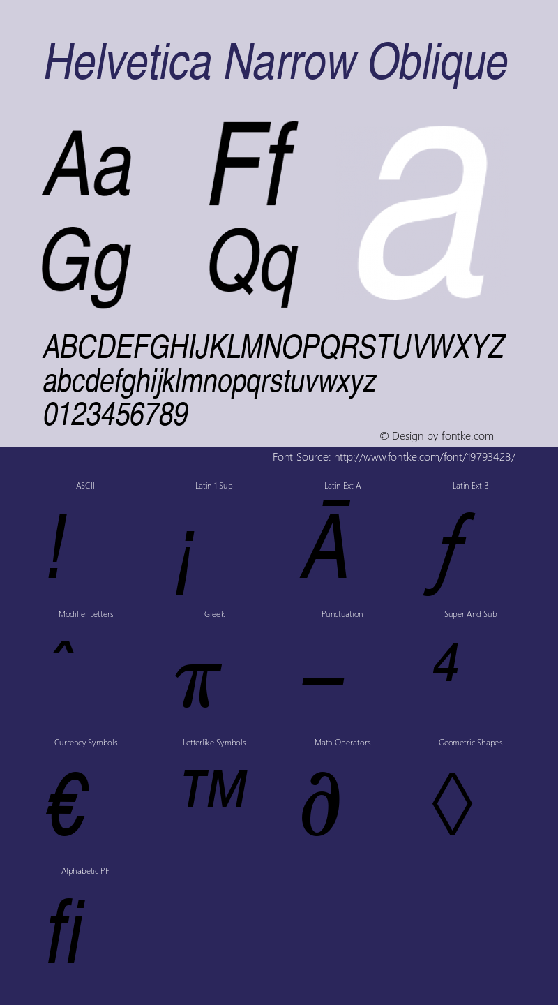 Helvetica Narrow Oblique Version 1.3 (Hewlett-Packard)图片样张