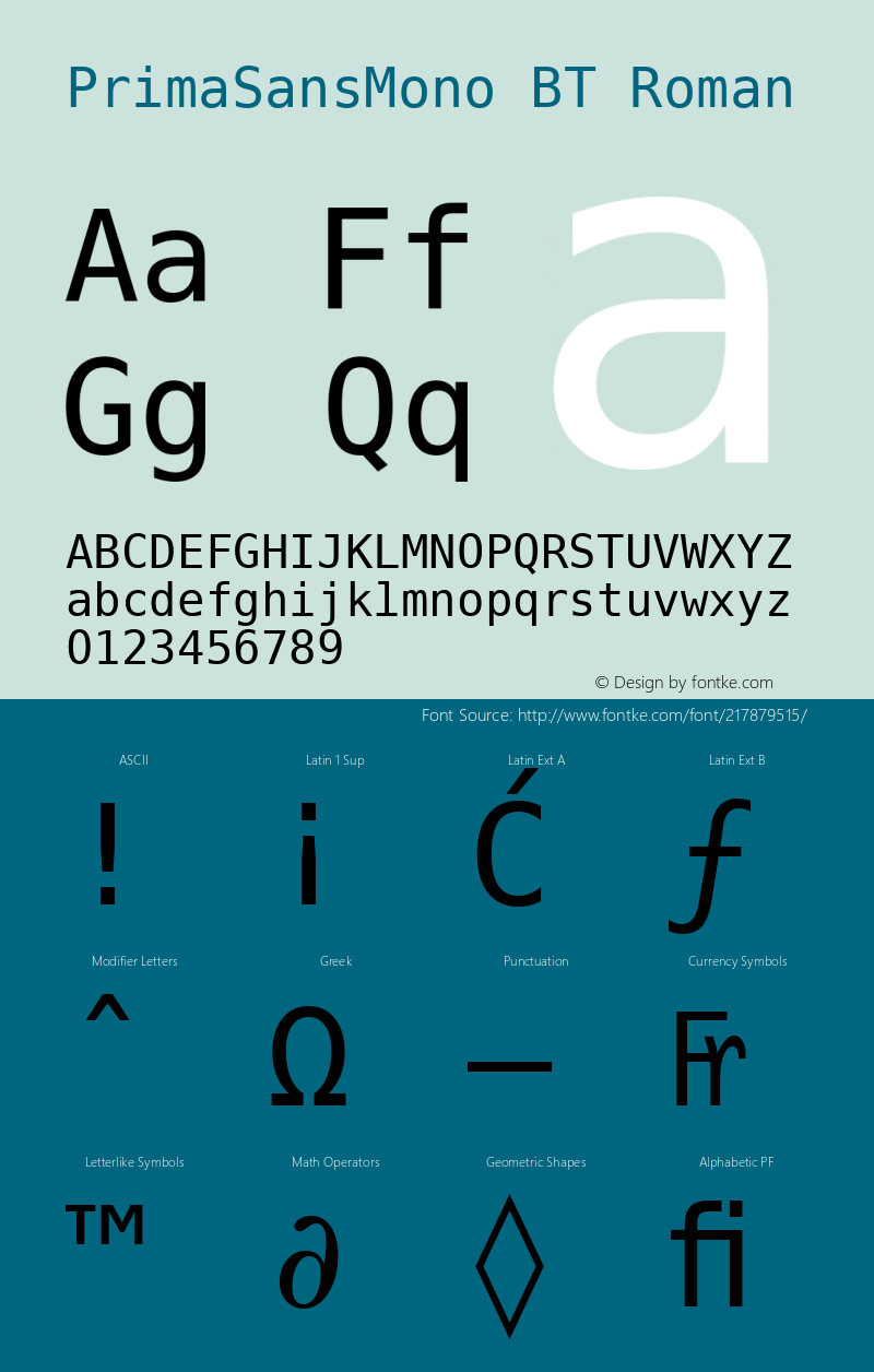 PrimaSansMono BT Roman Version 1.01 emb4-OT图片样张