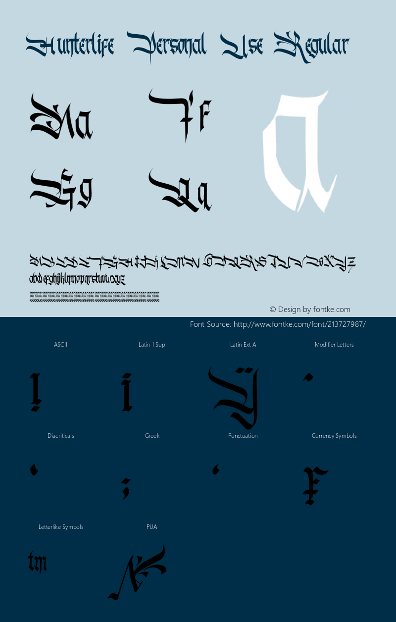 Hunterlife Personal Use Version 1.00;September 29, 2020;FontCreator 12.0.0.2567 64-bit图片样张