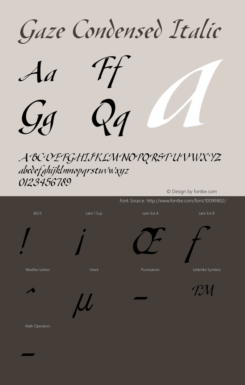 Gaze Condensed Italic Altsys Fontographer 4.1 1/4/95图片样张