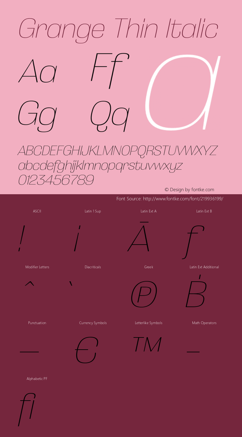 Grange Thin Italic Version 1.000;PS 001.000;hotconv 1.0.88;makeotf.lib2.5.64775图片样张