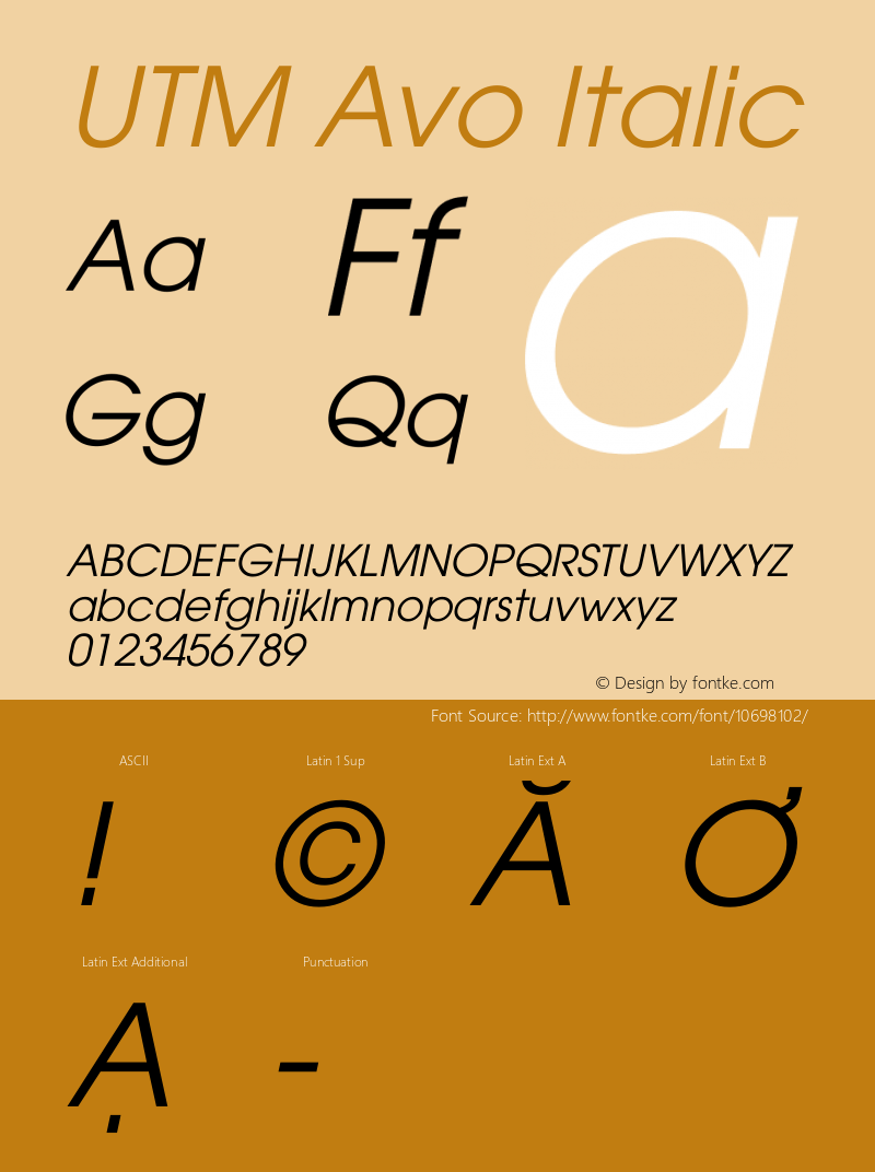 UTM Avo Italic Version 1.00 July 30, 2009, initial release图片样张