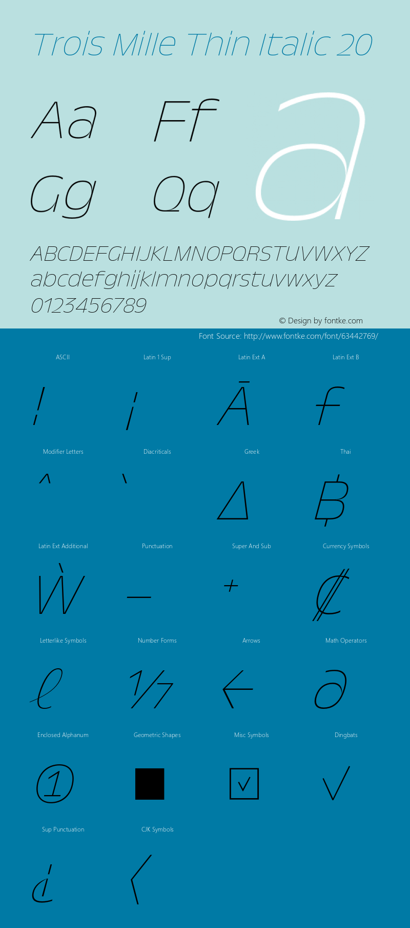 TroisMilleThinItalic-20 Version 1.000;hotconv 1.0.109;makeotfexe 2.5.65596图片样张