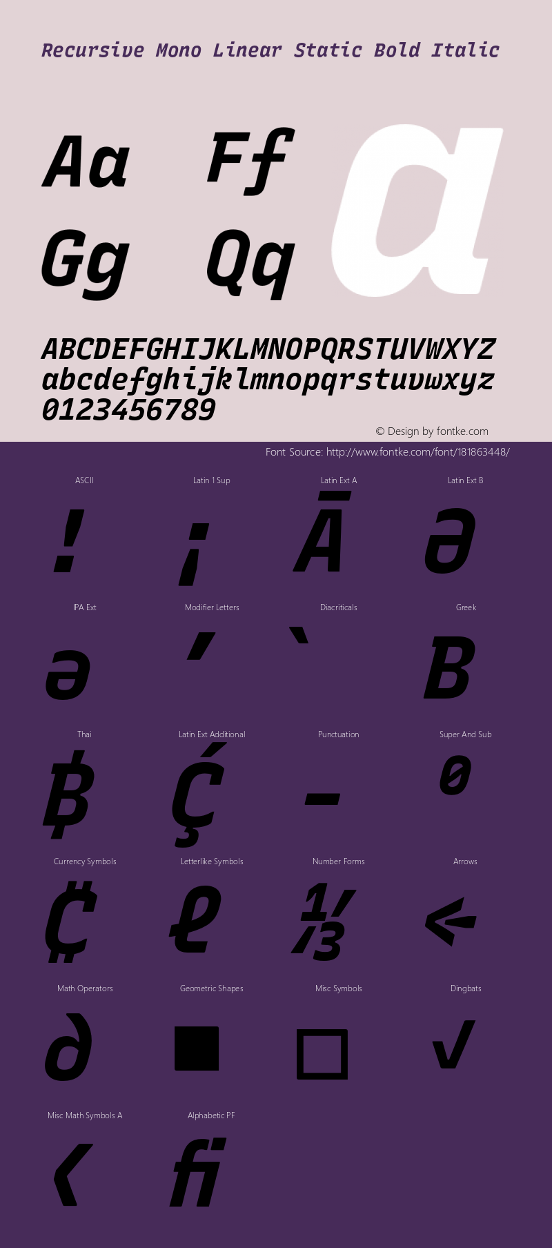 Recursive Mn Lnr St Bold Italic Version 1.082;hotconv 1.0.112;makeotfexe 2.5.65598图片样张