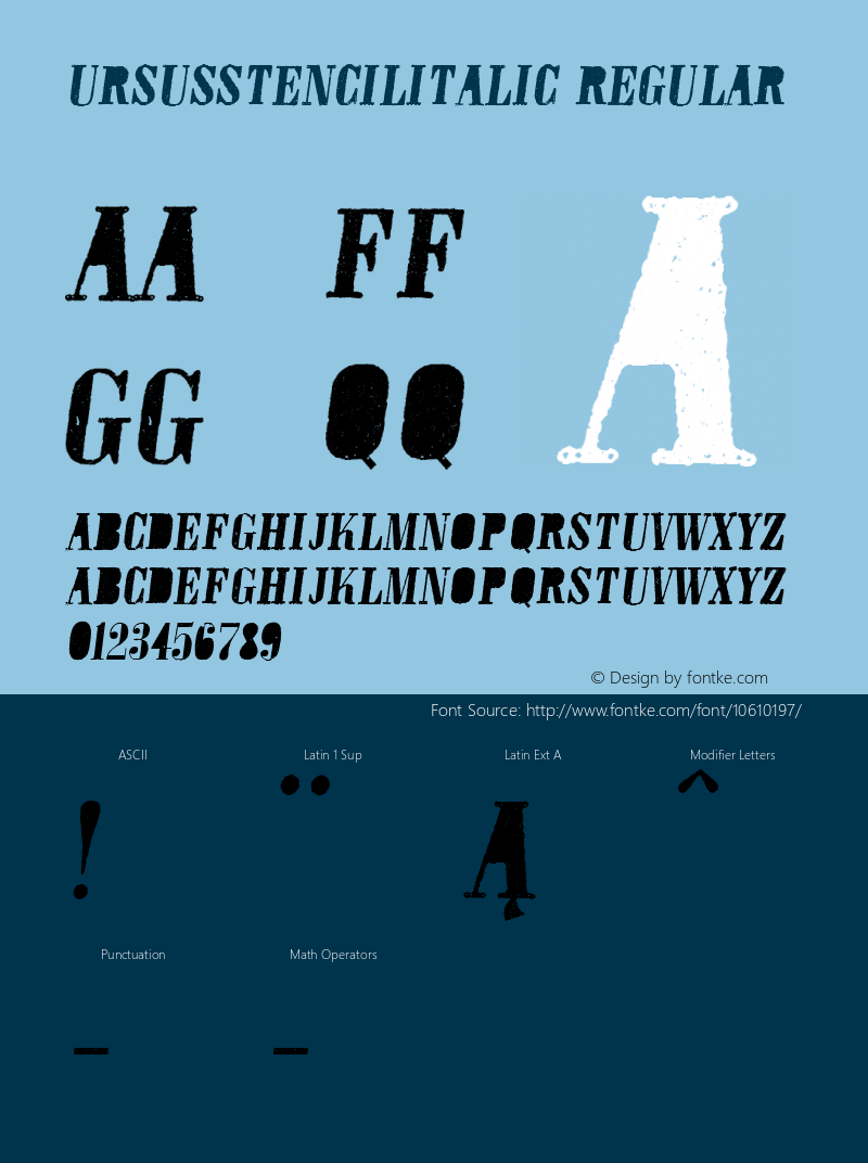 URSUSSTENCILITALIC Regular Version 1.000;com.myfonts.borutta.wood-type-collection-2.u-stencil-italic.wfkit2.437W图片样张