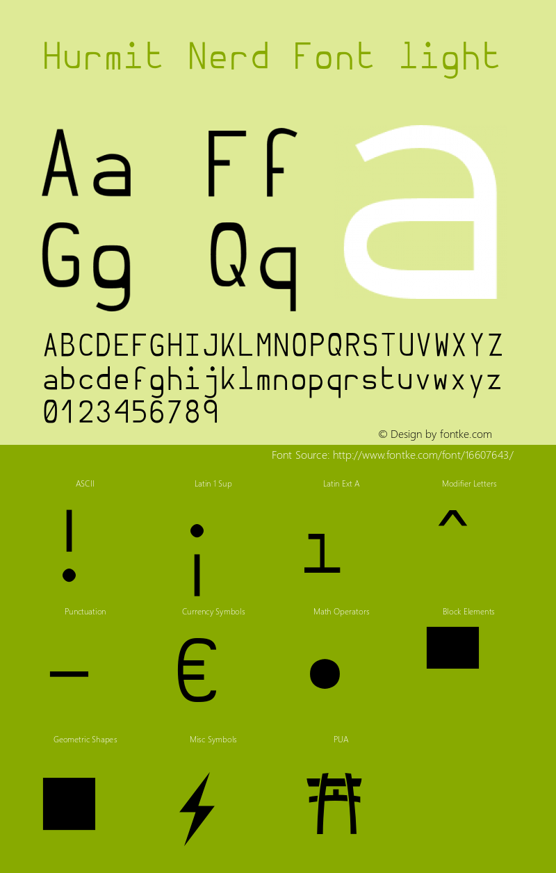 Hurmit Nerd Font light Version 1.21;Nerd Fonts 0.8.图片样张